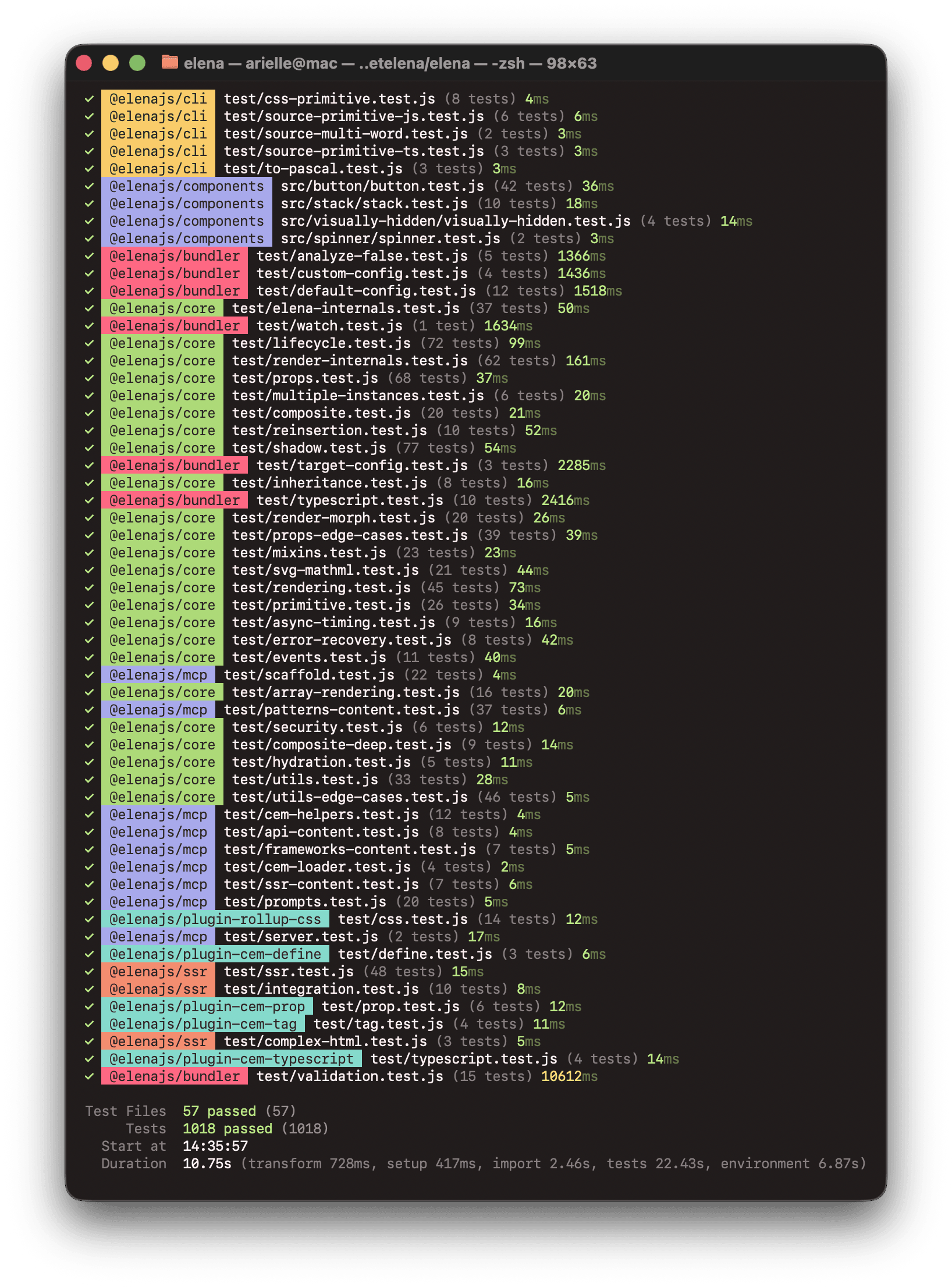 Elena vitest test suite